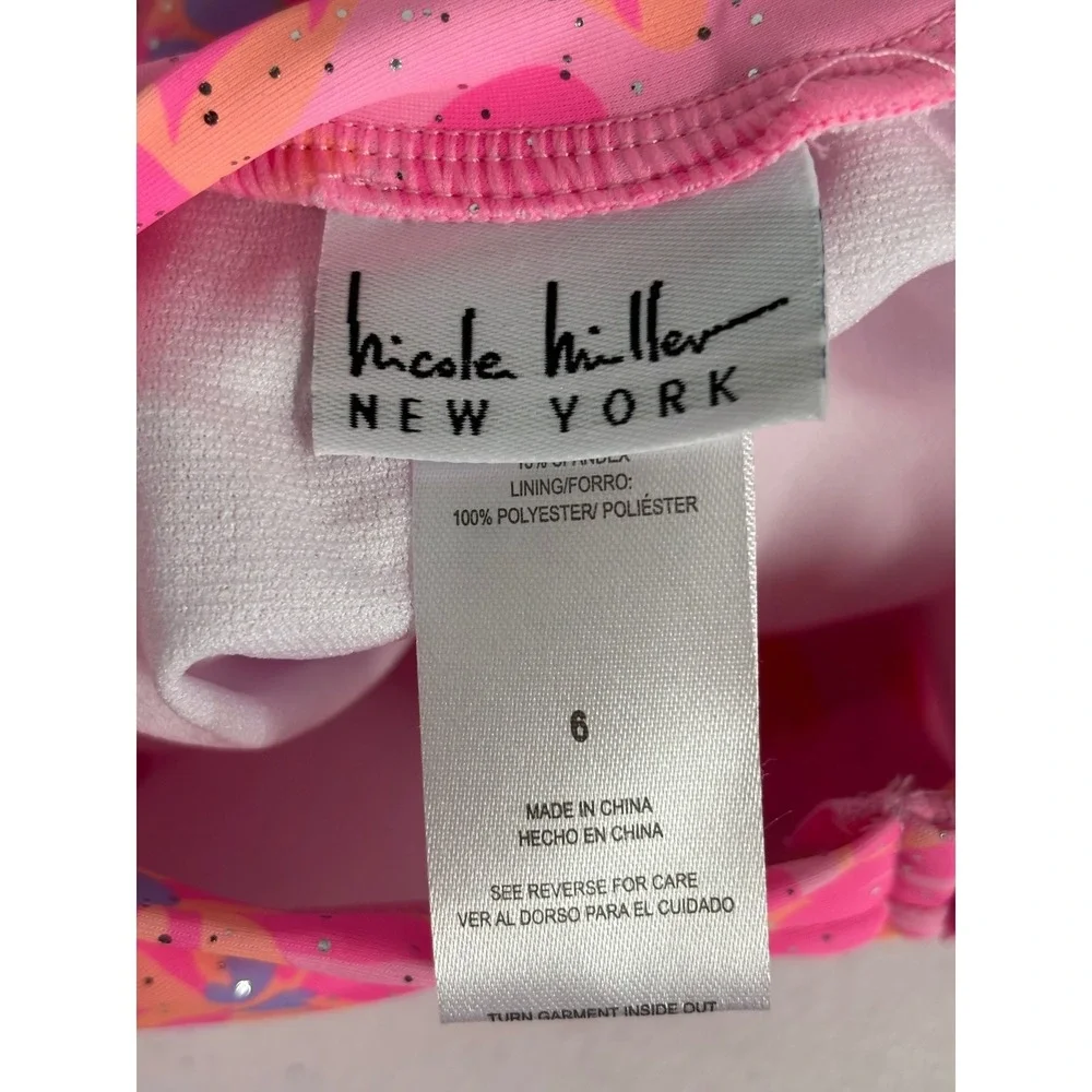 Nicole Miller New York Kids Pink Floral Long Sleeve Glitter Swimsuit Size 6 NWT